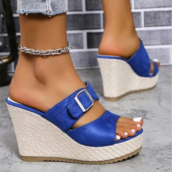 2024 New Spring Summer Women Sandals Fish Mouth Wedge Heel Platform Velvet - Picture 2 of 8